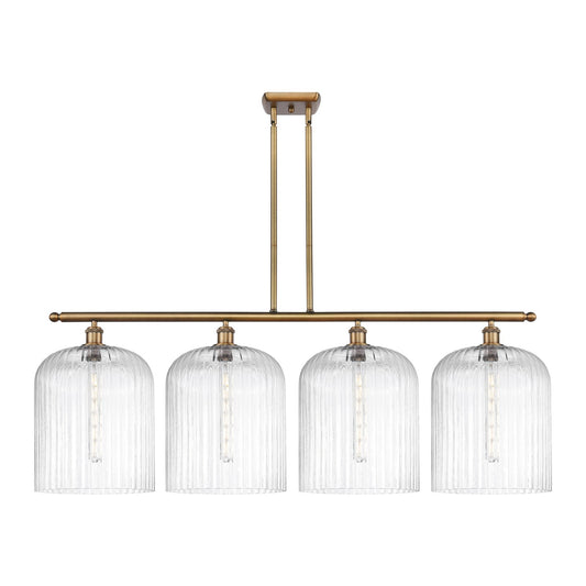 Innovations Bridal Veil 48in 4-Light Island Light | Art Nouveau Brushed Brass and Clear Ribbed Glass | Kitchen Island & Dining | Model 516-4I-BB-G559-12CL