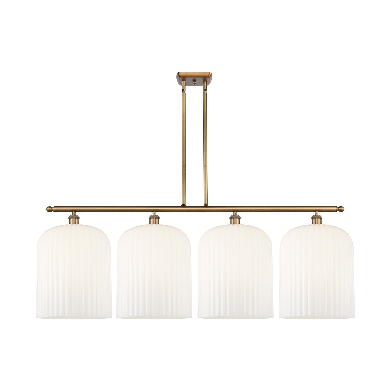 Innovations Bridal Veil 48in 4-Light Island Light | Art Nouveau Brushed Brass and Gloss White Ribbed Glass | Kitchen Island & | Model 516-4I-BB-G559-12GWH