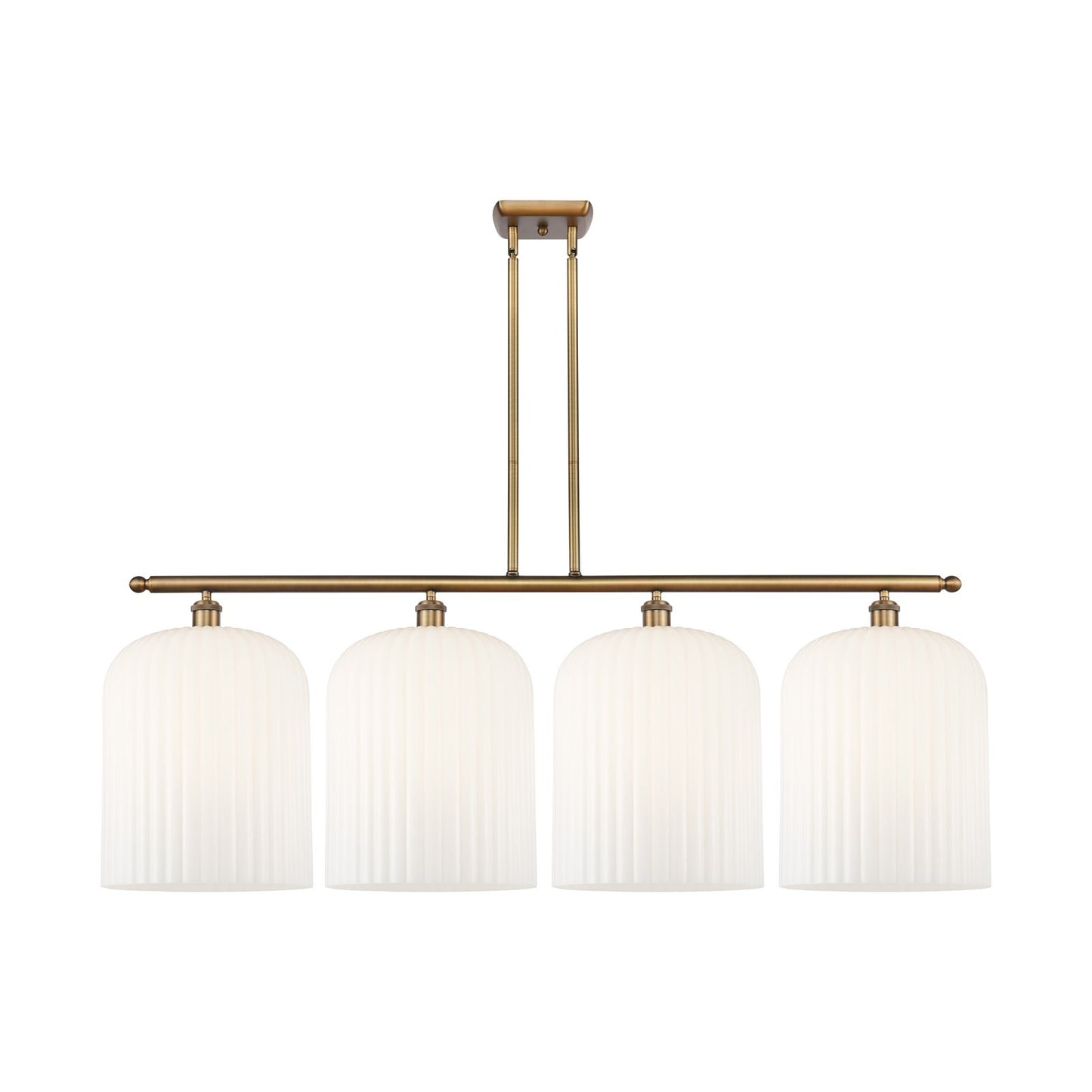 Innovations Bridal Veil 48in 4-Light Island Light | Art Nouveau Brushed Brass and Gloss White Ribbed Glass | Kitchen Island & | Model 516-4I-BB-G559-12GWH