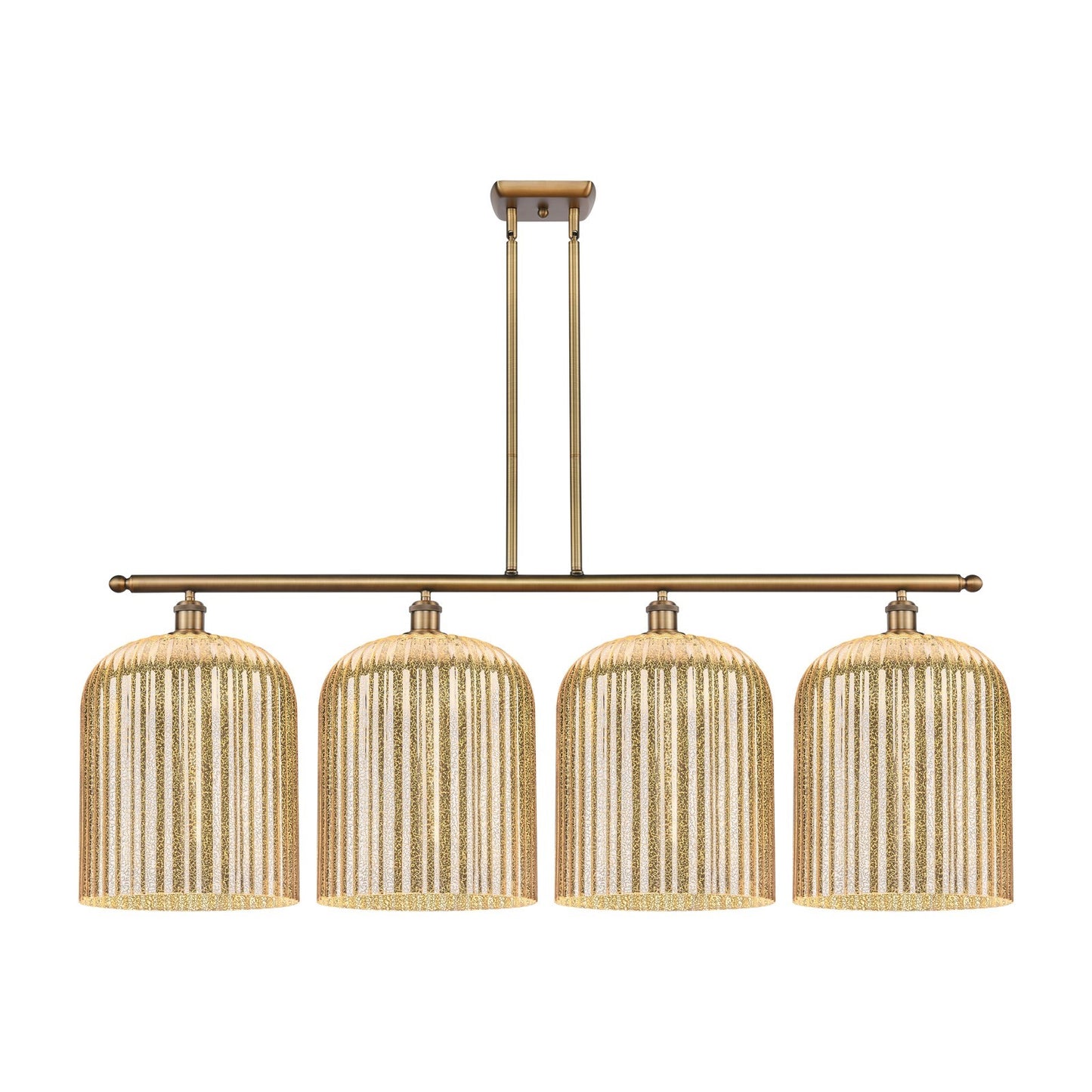 Innovations Bridal Veil 48in 4-Light Island Light | Art Nouveau Brushed Brass and Mercury Ribbed Glass | Kitchen Island & | Model 516-4I-BB-G559-12ME