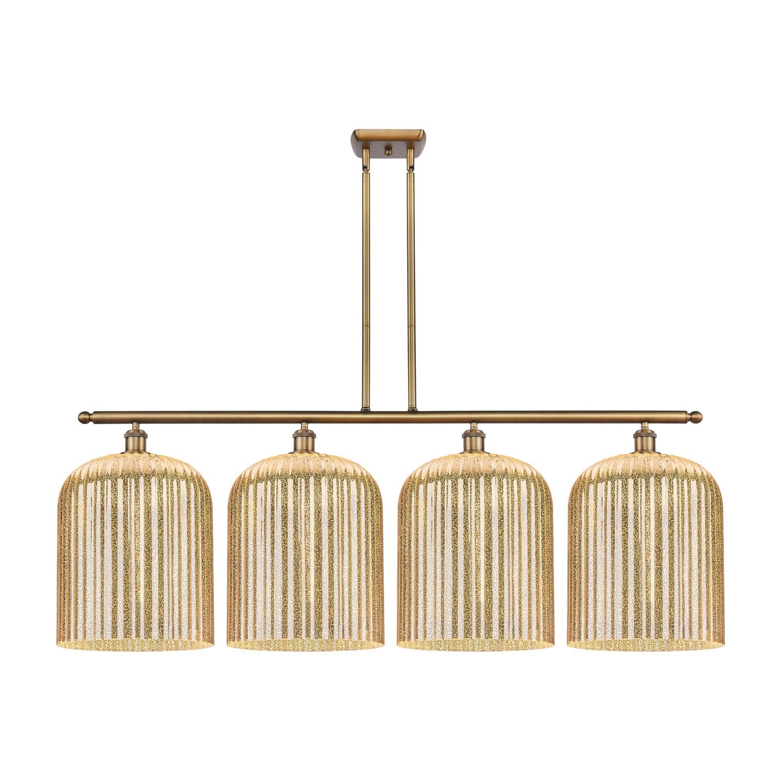 Innovations Bridal Veil 48in 4-Light Island Light | Art Nouveau Brushed Brass and Mercury Ribbed Glass | Kitchen Island & | Model 516-4I-BB-G559-12ME