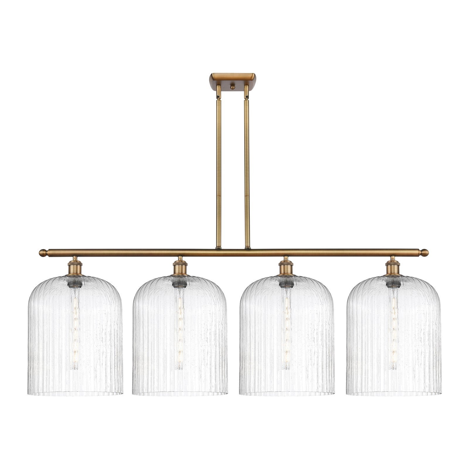 Innovations Bridal Veil 48in 4-Light Island Light | Art Nouveau Brushed Brass Steel and Seedy Ribbed Glass | Kitchen Island & | Model 516-4I-BB-G559-12SDY