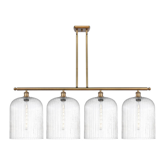 Innovations Bridal Veil 48in 4-Light Island Light | Art Nouveau Brushed Brass Steel and Seedy Ribbed Glass | Kitchen Island & | Model 516-4I-BB-G559-12SDY