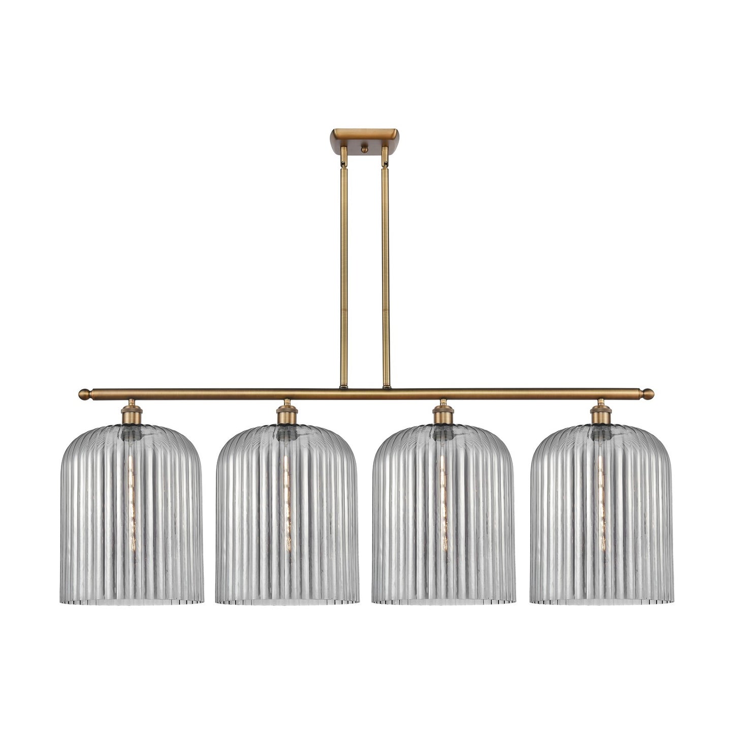 Innovations Bridal Veil 48in 4-Light Island Light | Art Nouveau Brushed Brass and Light Smoke Ribbed Glass | Kitchen Island & | Model 516-4I-BB-G559-12SM