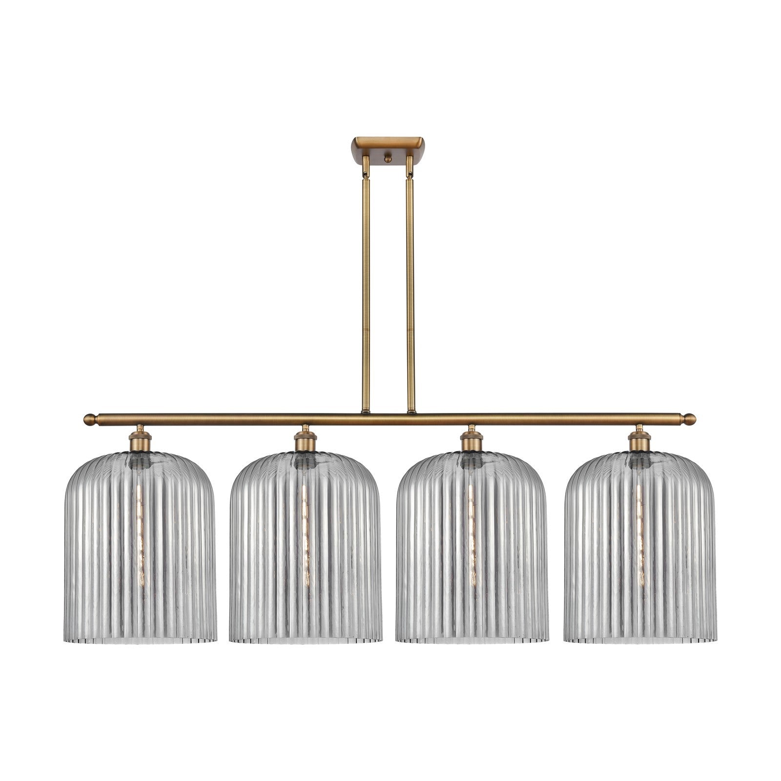 Innovations Bridal Veil 48in 4-Light Island Light | Art Nouveau Brushed Brass and Light Smoke Ribbed Glass | Kitchen Island & | Model 516-4I-BB-G559-12SM
