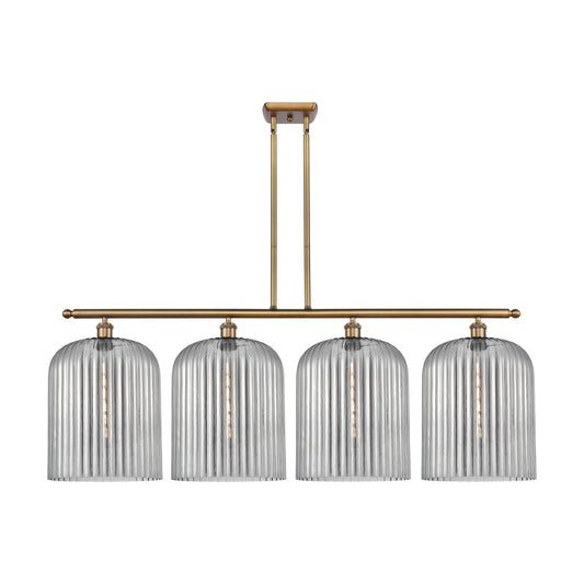 Innovations Bridal Veil 48in 4-Light Island Light | Art Nouveau Brushed Brass and Light Smoke Ribbed Glass | Kitchen Island & | Model 516-4I-BB-G559-12SM