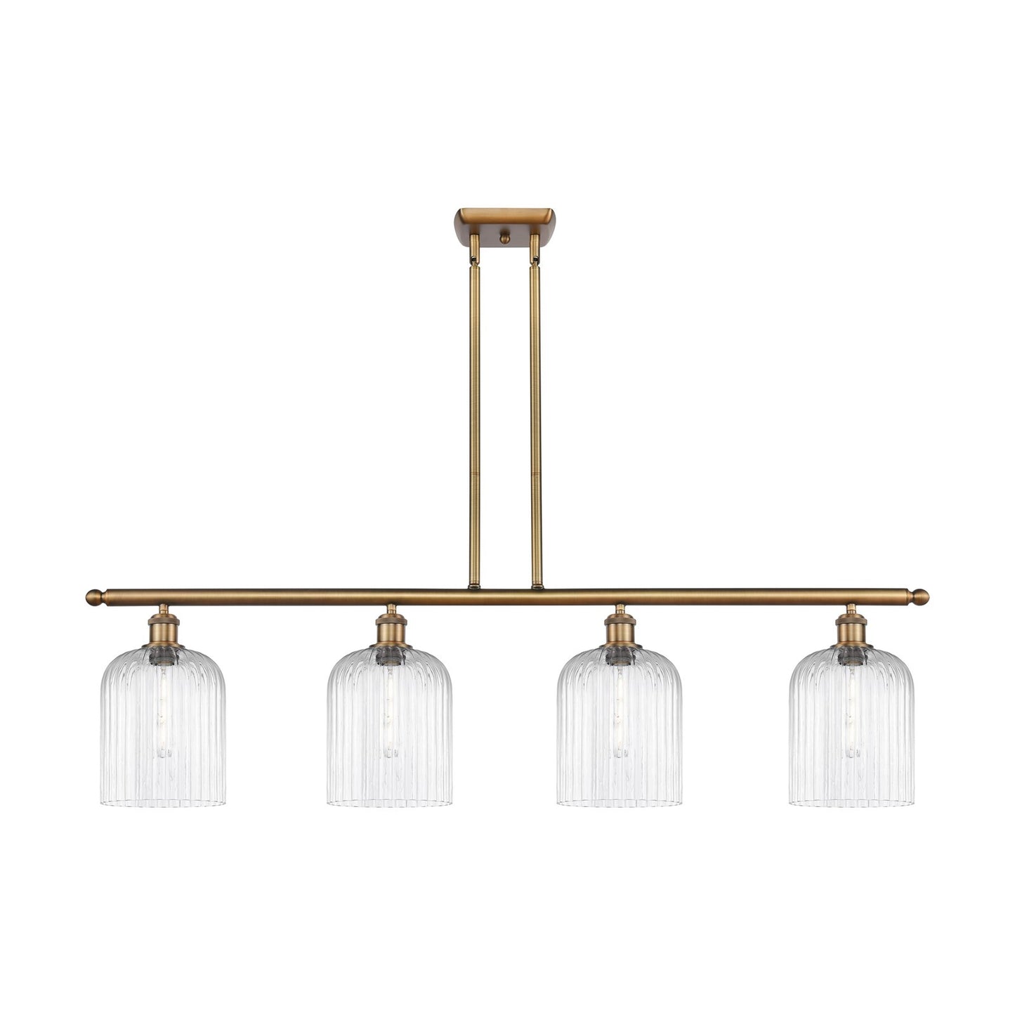 Innovations Bridal Veil 48in 4-Light Island Light | Art Nouveau Brushed Brass and Clear Ribbed Glass | Kitchen Island & Dining | Model 516-4I-BB-G559-8CL