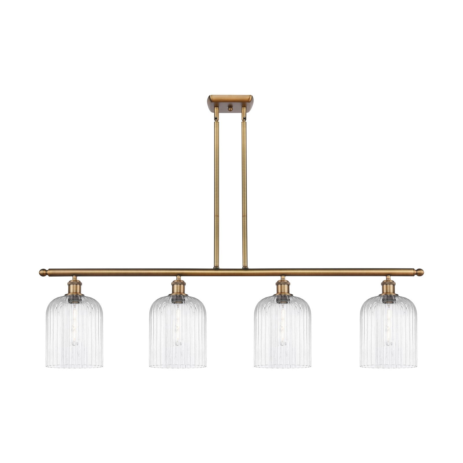 Innovations Bridal Veil 48in 4-Light Island Light | Art Nouveau Brushed Brass and Clear Ribbed Glass | Kitchen Island & Dining | Model 516-4I-BB-G559-8CL