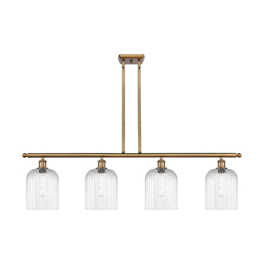 Innovations Bridal Veil 48in 4-Light Island Light | Art Nouveau Brushed Brass and Clear Ribbed Glass | Kitchen Island & Dining | Model 516-4I-BB-G559-8CL