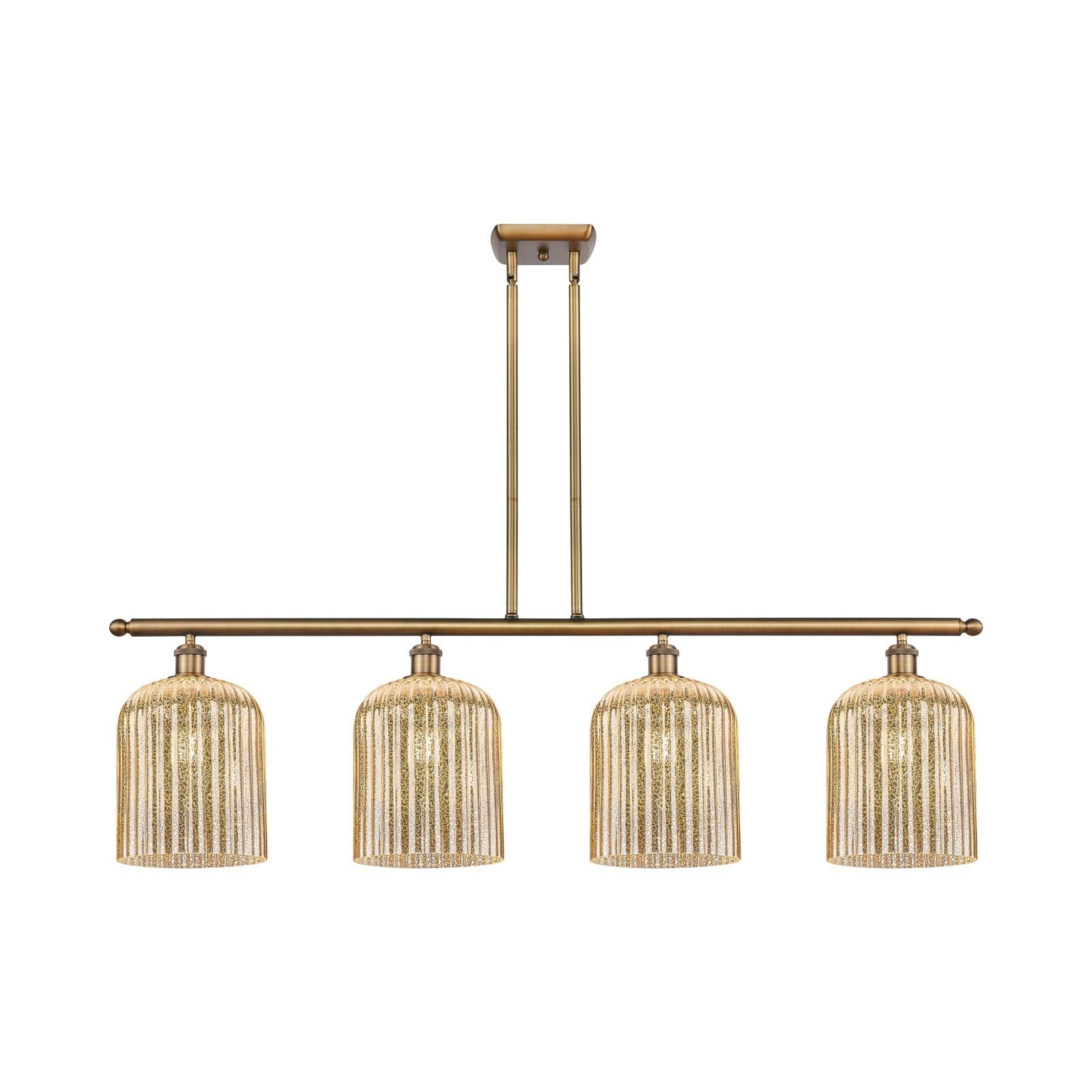 Innovations Bridal Veil 48in 4-Light Island Light | Art Nouveau Brushed Brass and Mercury Ribbed Glass | Kitchen Island & | Model 516-4I-BB-G559-8ME