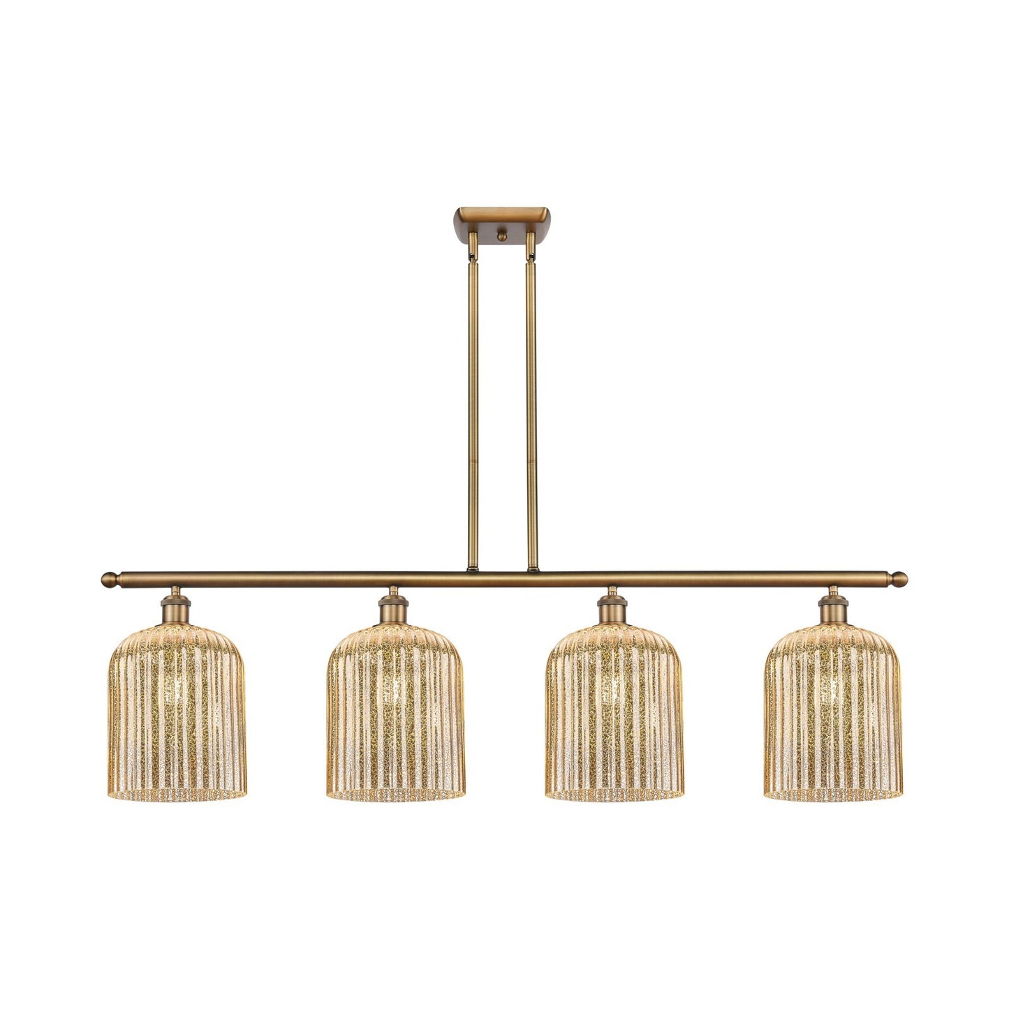 Innovations Bridal Veil 48in 4-Light Island Light | Art Nouveau Brushed Brass and Mercury Ribbed Glass | Kitchen Island & | Model 516-4I-BB-G559-8ME