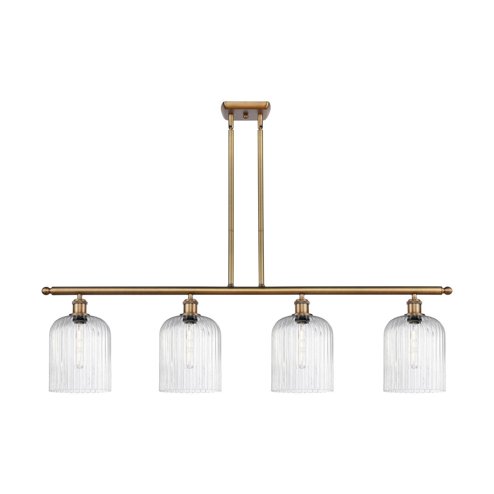 Innovations Bridal Veil 48in 4-Light Island Light | Art Nouveau Brushed Brass Steel and Seedy Ribbed Glass | Kitchen Island & | Model 516-4I-BB-G559-8SDY