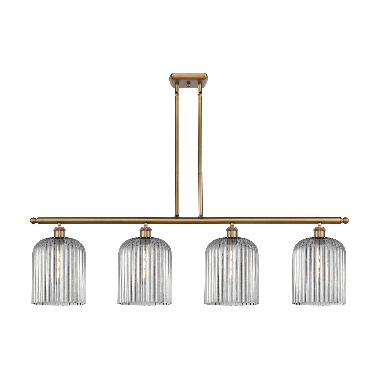 Innovations Bridal Veil 48in 4-Light Island Light | Art Nouveau Brushed Brass and Light Smoke Ribbed Glass | Kitchen Island & | Model 516-4I-BB-G559-8SM
