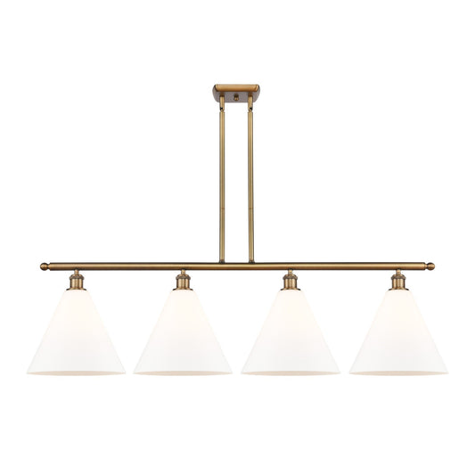 Innovations Berkshire 50in 4-Light Island Light | Industrial Brushed Brass Steel and Matte White Glass | Kitchen Island & Dining | Model 516-4I-BB-GBC-121