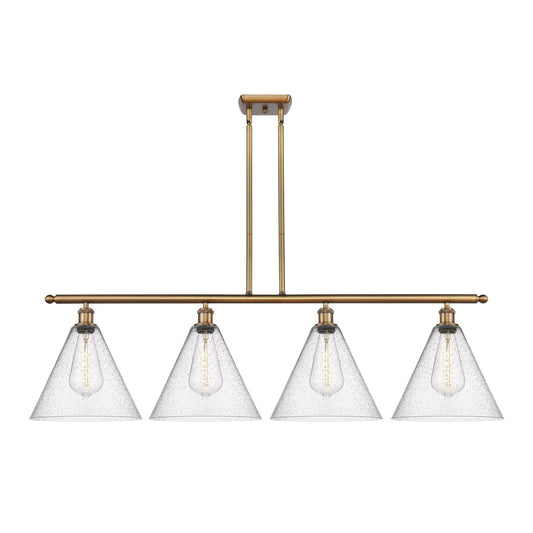 Innovations Berkshire 50in 4-Light Island Light | Industrial Brushed Brass Steel and Seedy Glass | Kitchen Island & Dining Room | Model 516-4I-BB-GBC-124