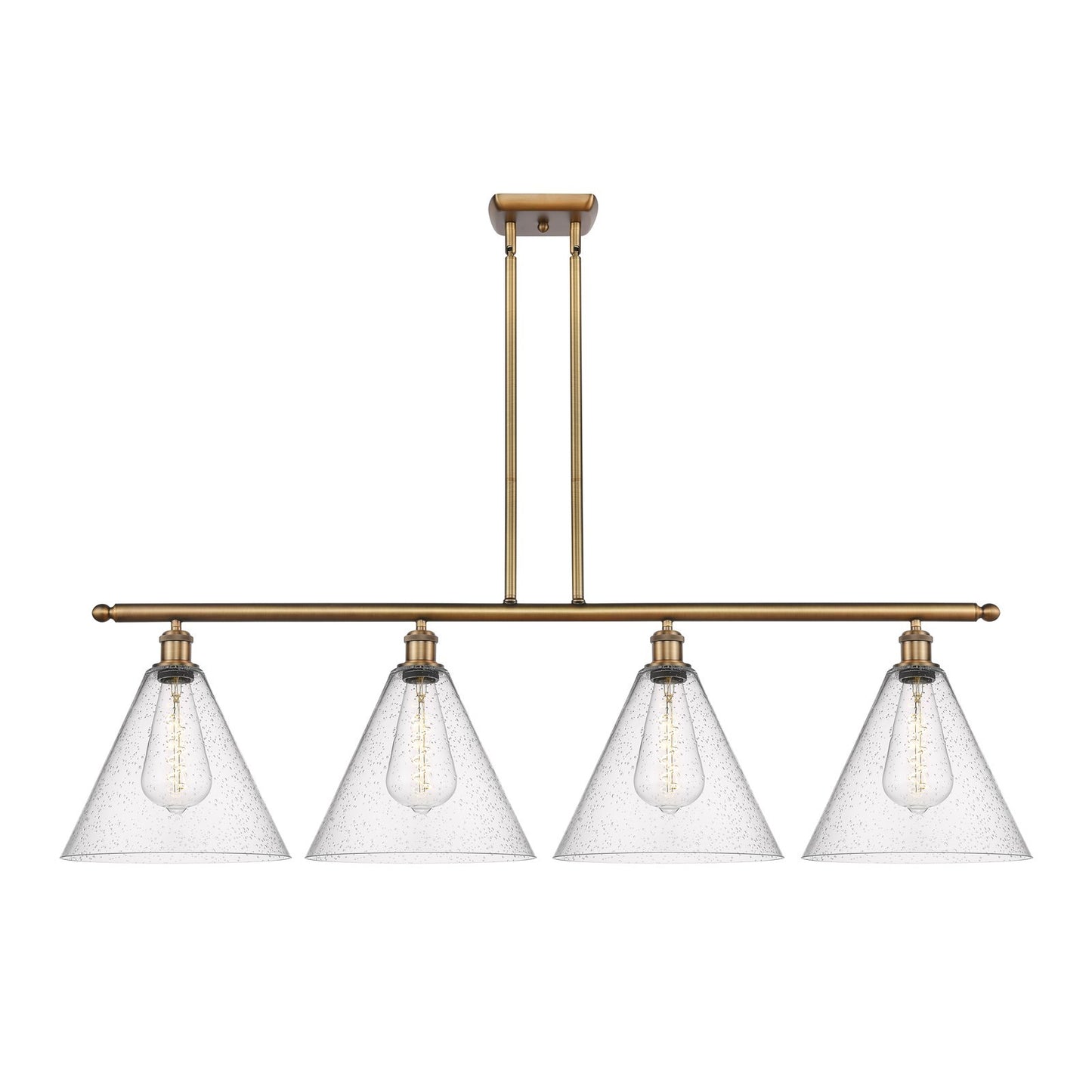 Innovations Berkshire 50in 4-Light Island Light | Industrial Brushed Brass Steel and Seedy Glass | Kitchen Island & Dining Room | Model 516-4I-BB-GBC-124