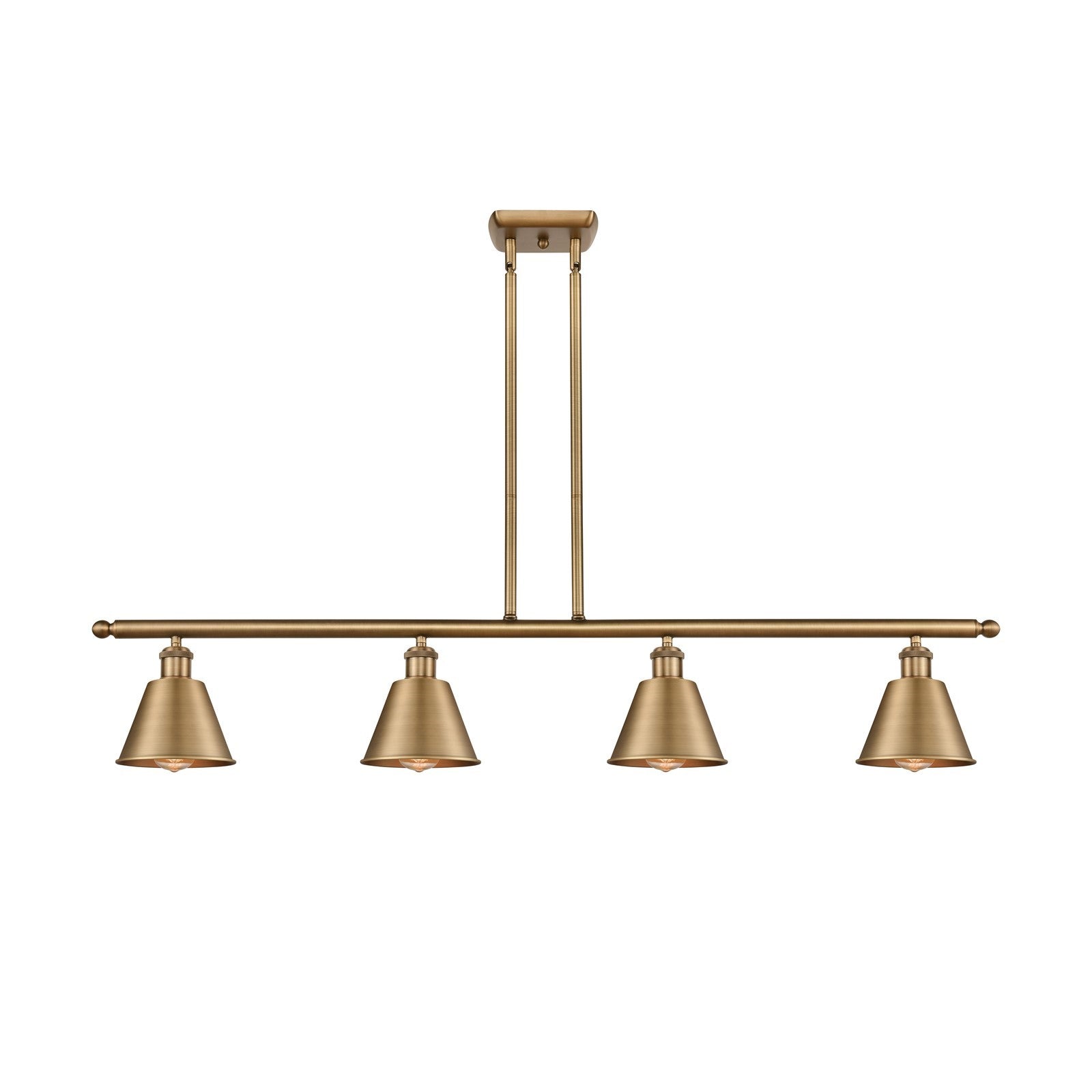 Innovations Smithfield 48in 4-Light Island Light | Industrial Brushed Brass Steel and Brushed Brass Metal | Kitchen Island & | Model 516-4I-BB-M8-LED