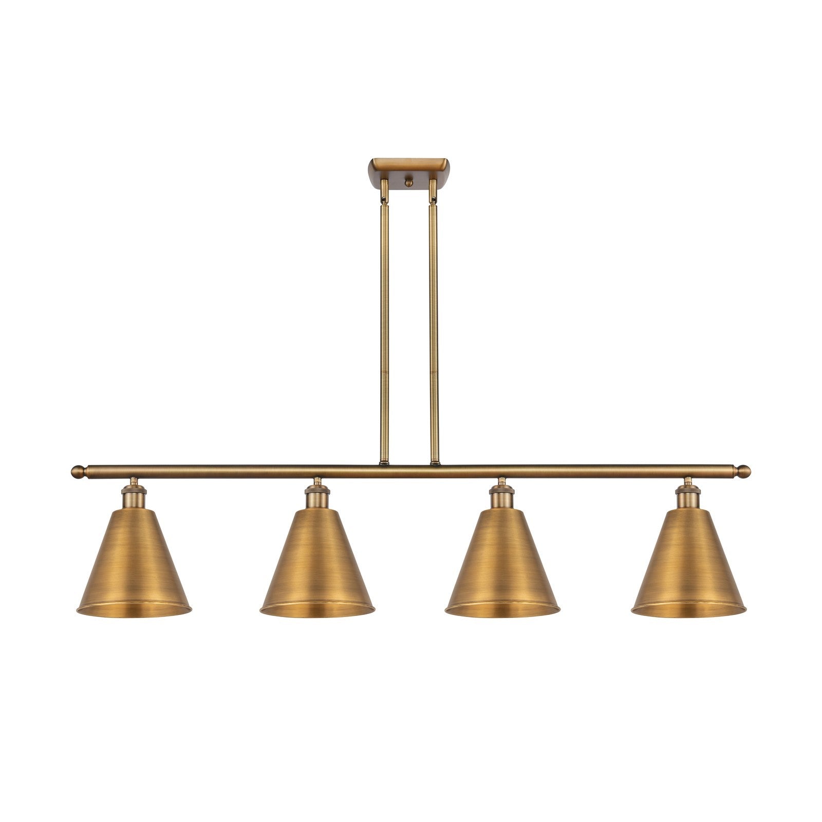 Innovations Berkshire 48in 4-Light Island Light | Industrial Farmhouse Brushed Brass Steel and Brushed Brass Metal Shade | Model 516-4I-BB-MBC-8-BB