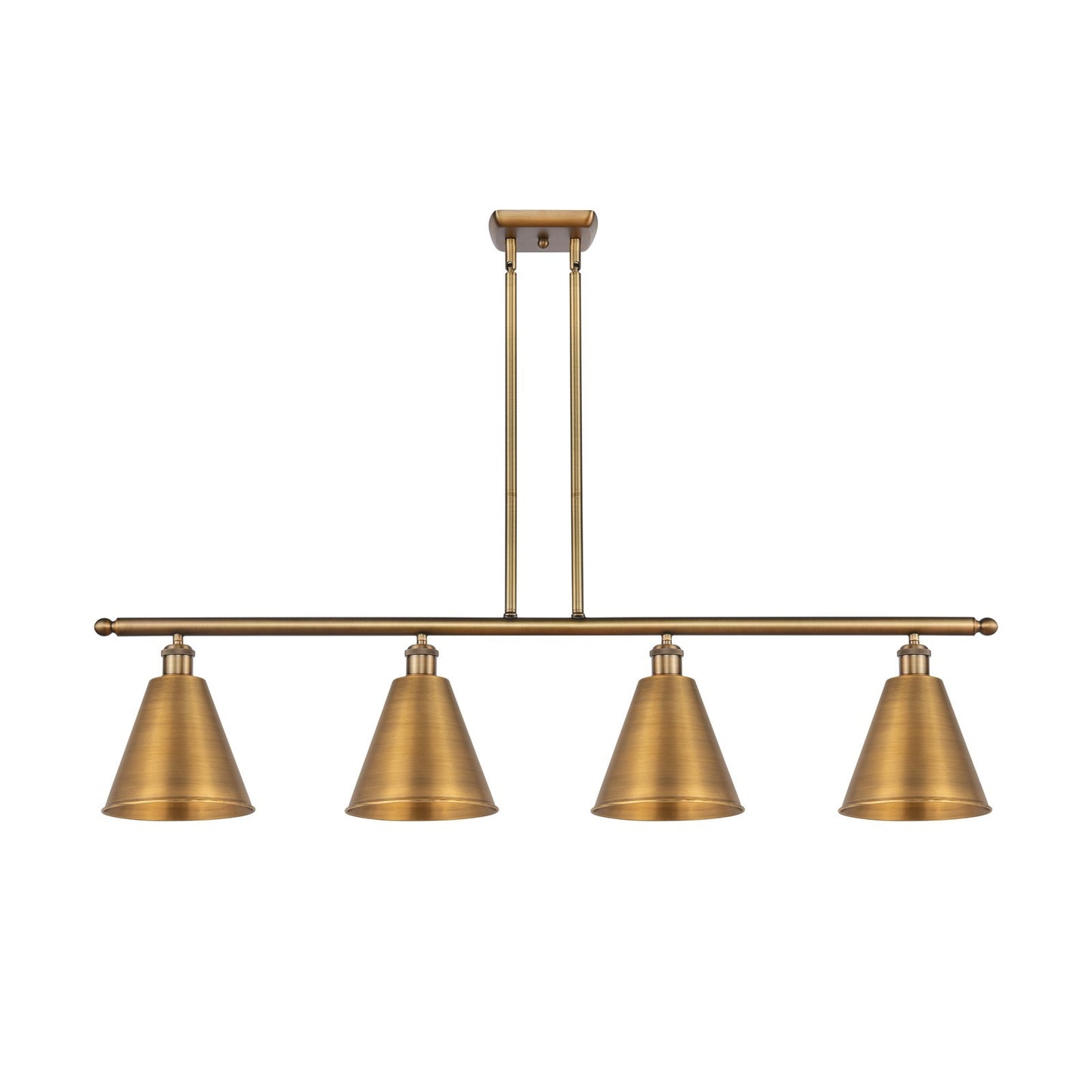 Innovations Berkshire 48in 4-Light Island Light | Industrial Farmhouse Brushed Brass Steel and Brushed Brass Metal Shade | Model 516-4I-BB-MBC-8-BB