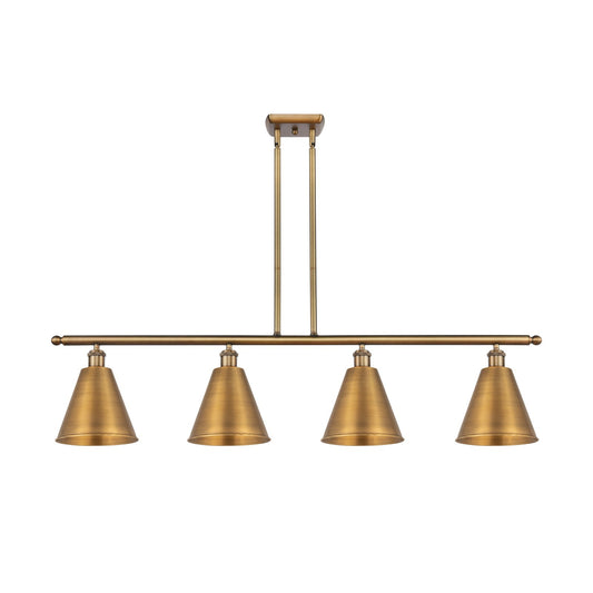 Innovations Berkshire 48in 4-Light Island Light | Industrial Farmhouse Brushed Brass Steel and Brushed Brass Metal Shade | Model 516-4I-BB-MBC-8-BB