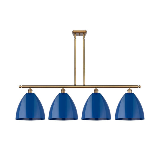 Innovations Plymouth 50.25in 4-Light Island Light | Industrial Farmhouse Brushed Brass and Matte Blue Metal | Kitchen | Model 516-4I-BB-MBD-12-BL-LED