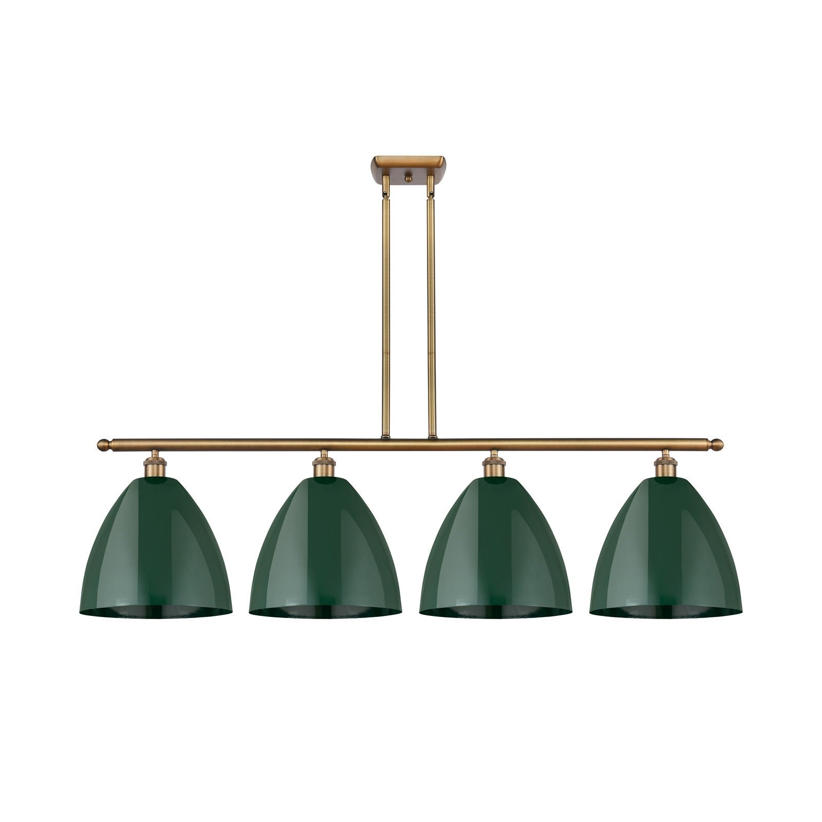 Innovations Plymouth 50.25in 4-Light Island Light | Industrial Farmhouse Brushed Brass and Matte Green Metal | Kitchen Island | Model 516-4I-BB-MBD-12-GR