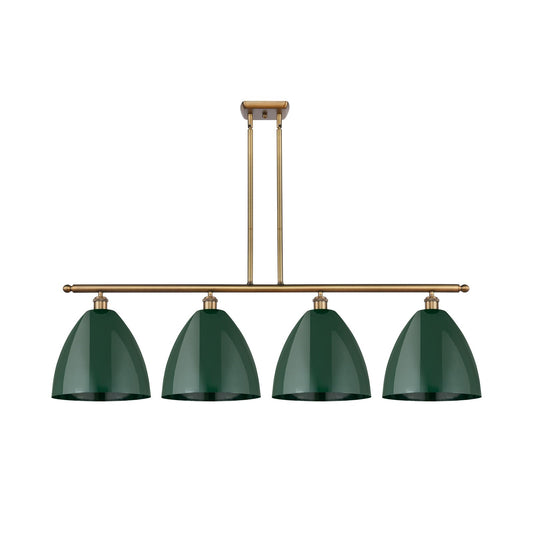Innovations Plymouth 50.25in 4-Light Island Light | Industrial Farmhouse Brushed Brass and Matte Green Metal | Kitchen Island | Model 516-4I-BB-MBD-12-GR