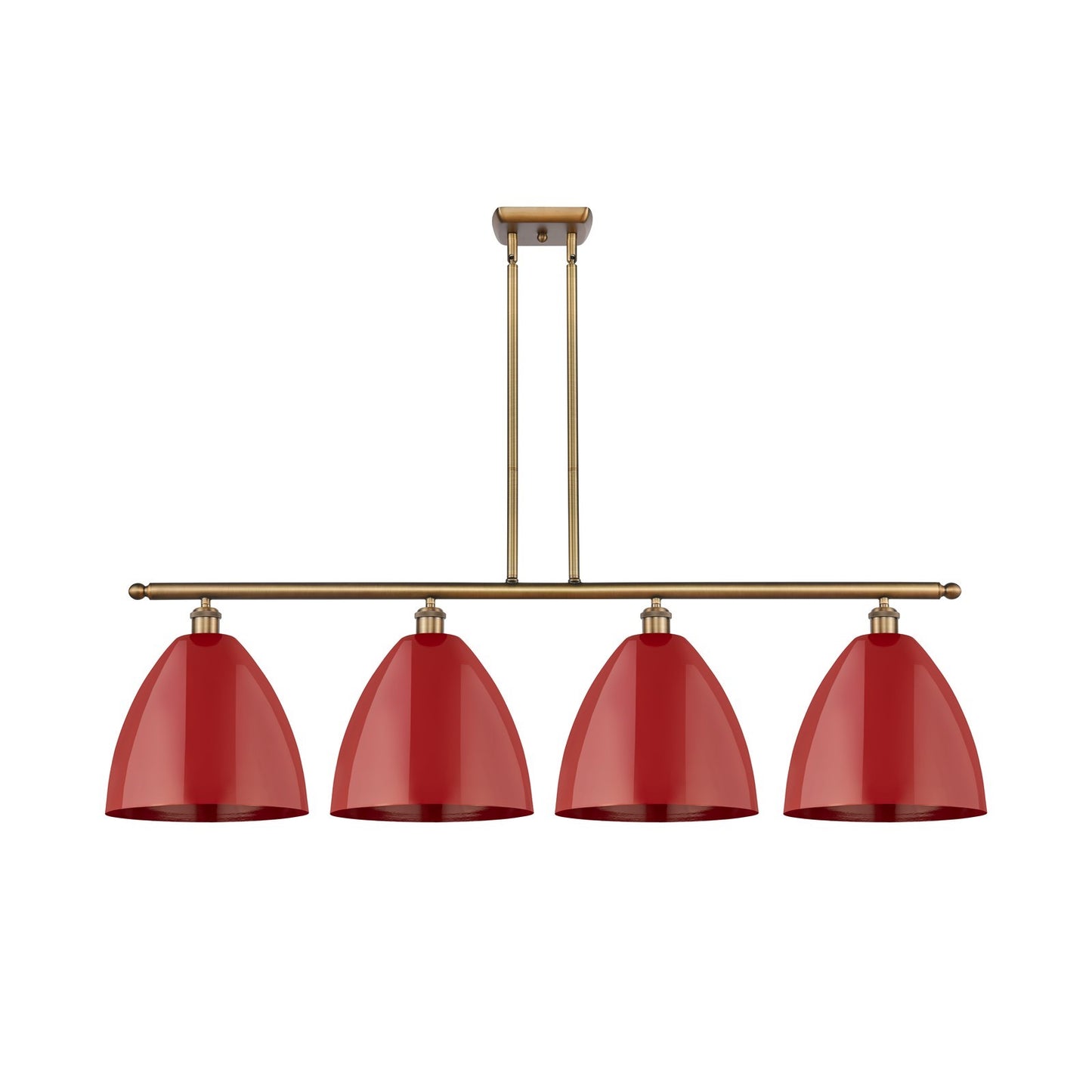 Innovations Plymouth 50.25in 4-Light Island Light | Industrial Farmhouse Brushed Brass and Matte Red Metal | Kitchen | Model 516-4I-BB-MBD-12-RD-LED