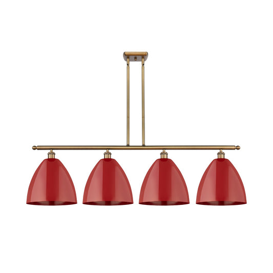 Innovations Plymouth 50.25in 4-Light Island Light | Industrial Farmhouse Brushed Brass and Matte Red Metal | Kitchen | Model 516-4I-BB-MBD-12-RD-LED