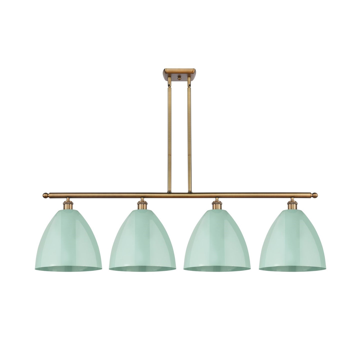 Innovations Plymouth 50.25in 4-Light Island Light | Industrial Farmhouse Brushed Brass and Matte Seafoam Metal Shade | Kitchen | Model 516-4I-BB-MBD-12-SF