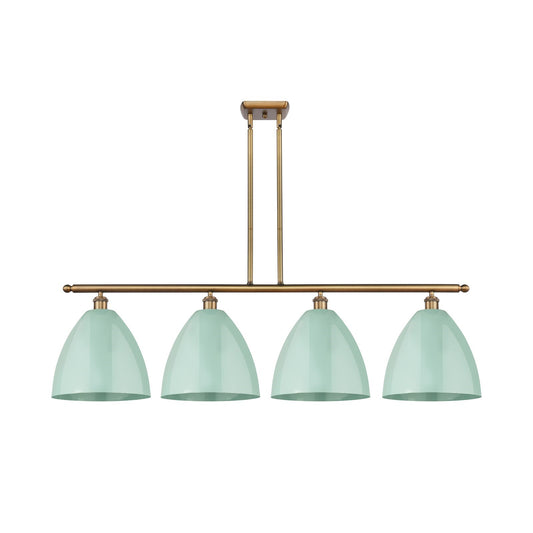 Innovations Plymouth 50.25in 4-Light Island Light | Industrial Farmhouse Brushed Brass and Matte Seafoam Metal Shade | Model 516-4I-BB-MBD-12-SF-LED