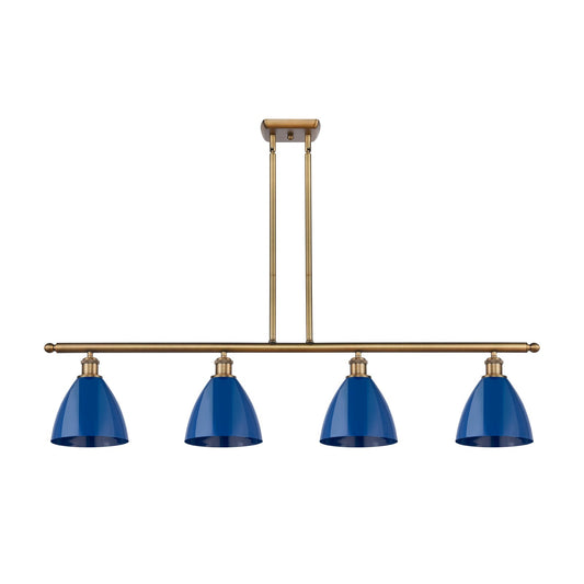 Innovations Plymouth 48in 4-Light Island Light | Industrial Farmhouse Brushed Brass and Matte Blue Metal | Kitchen Island | Model 516-4I-BB-MBD-75-BL-LED