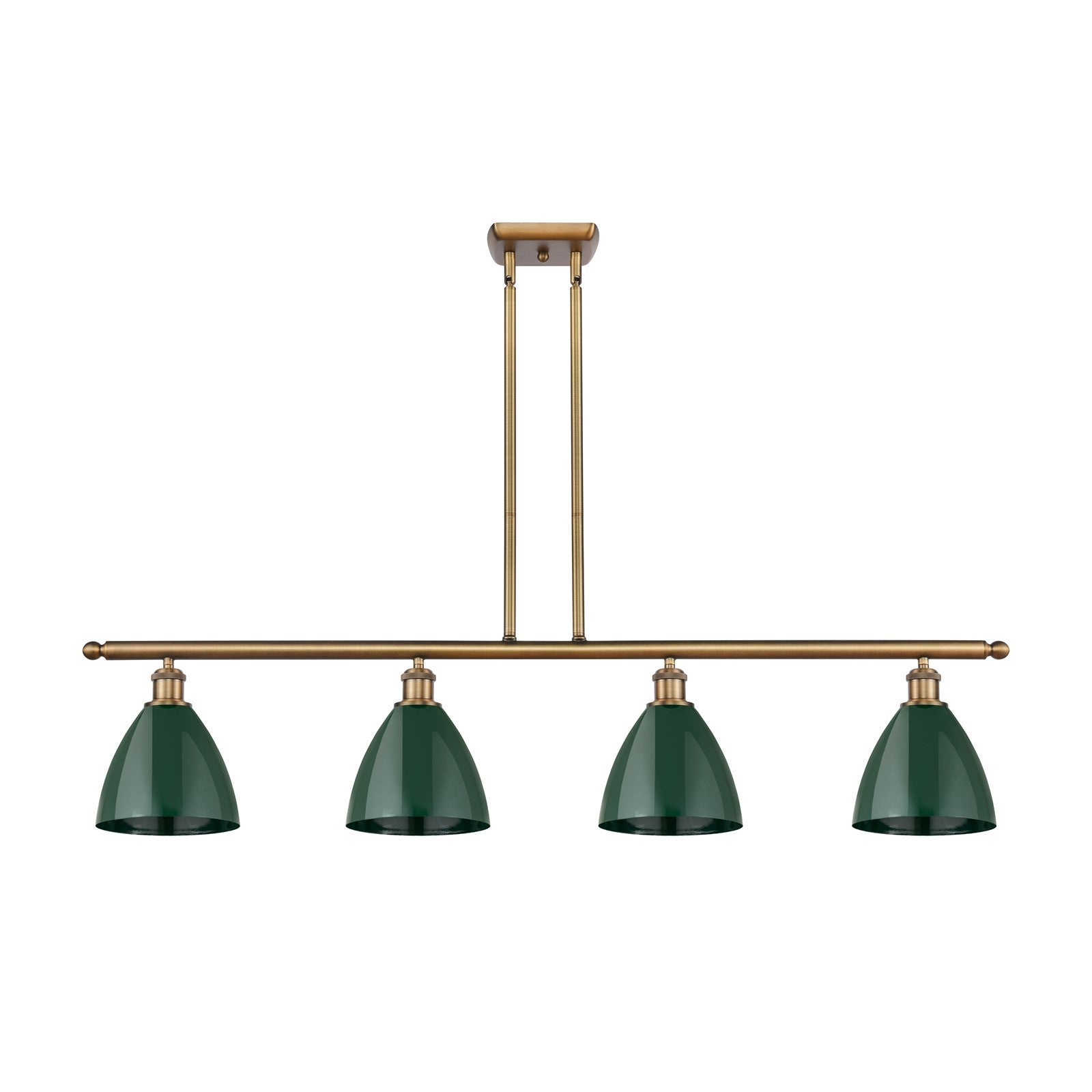 Innovations Plymouth 48in 4-Light Island Light | Industrial Farmhouse Brushed Brass and Matte Green Metal Shade | Kitchen | Model 516-4I-BB-MBD-75-GR