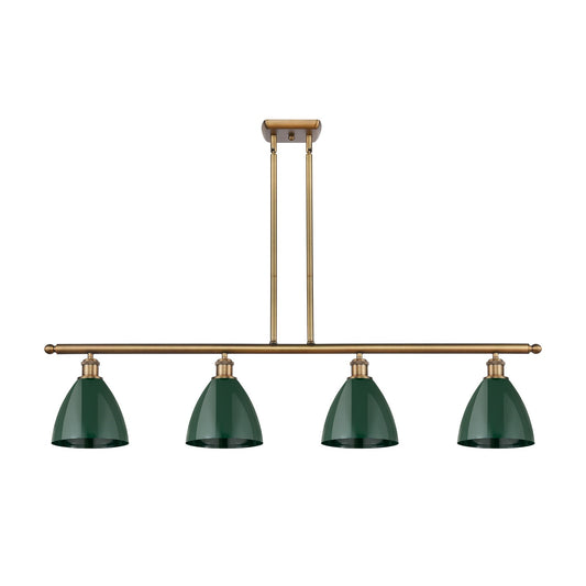 Innovations Plymouth 48in 4-Light Island Light | Industrial Farmhouse Brushed Brass and Matte Green Metal Shade | Kitchen | Model 516-4I-BB-MBD-75-GR