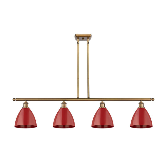 Innovations Plymouth 48in 4-Light Island Light | Industrial Farmhouse Brushed Brass and Matte Red Metal Shade | Kitchen | Model 516-4I-BB-MBD-75-RD-LED