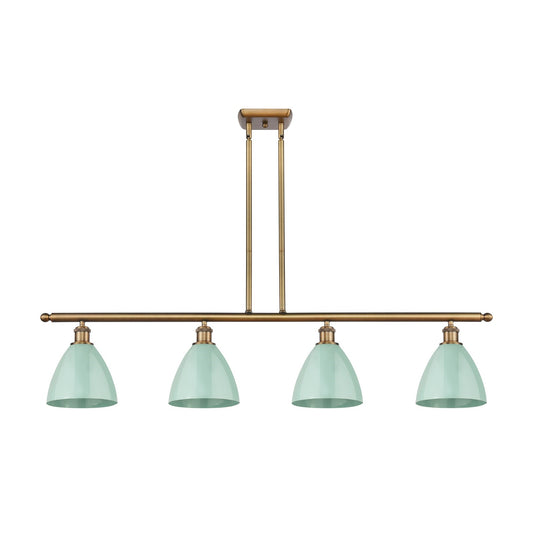 Innovations Plymouth 48in 4-Light Island Light | Industrial Farmhouse Brushed Brass and Matte Seafoam Metal Shade | Kitchen | Model 516-4I-BB-MBD-75-SF