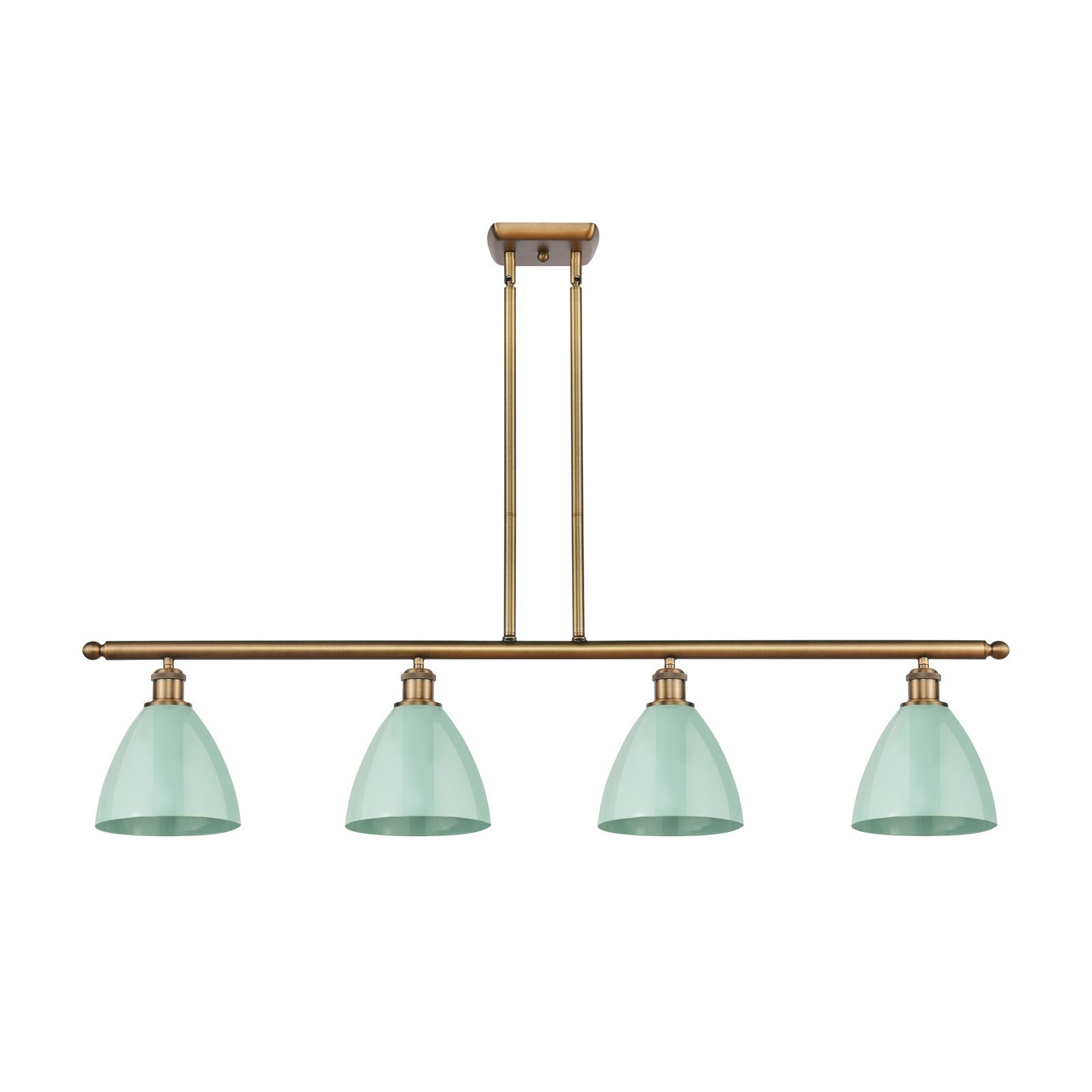 Innovations Plymouth 48in 4-Light Island Light | Industrial Farmhouse Brushed Brass and Matte Seafoam Metal Shade | Kitchen | Model 516-4I-BB-MBD-75-SF