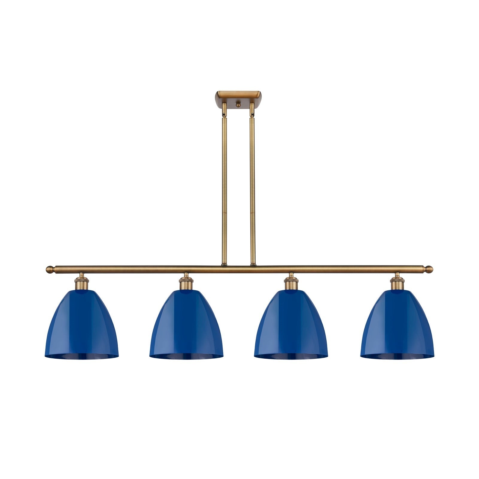 Innovations Plymouth 48in 4-Light Island Light | Industrial Farmhouse Brushed Brass and Matte Blue Metal | Kitchen Island & | Model 516-4I-BB-MBD-9-BL-LED