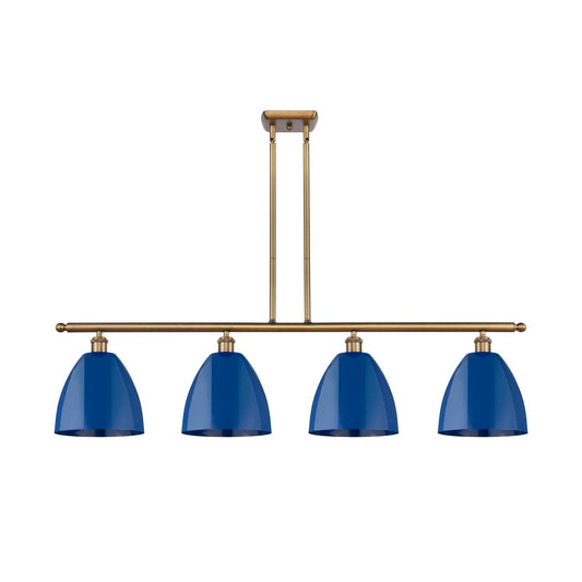 Innovations Plymouth 48in 4-Light Island Light | Industrial Farmhouse Brushed Brass and Matte Blue Metal | Kitchen Island & | Model 516-4I-BB-MBD-9-BL-LED