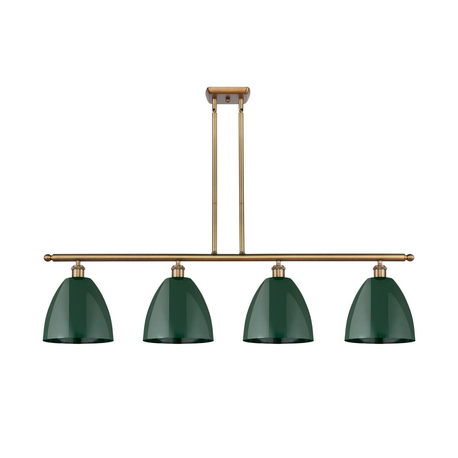 Innovations Plymouth 48in 4-Light Island Light | Industrial Farmhouse Brushed Brass and Matte Green Metal | Kitchen Island | Model 516-4I-BB-MBD-9-GR-LED