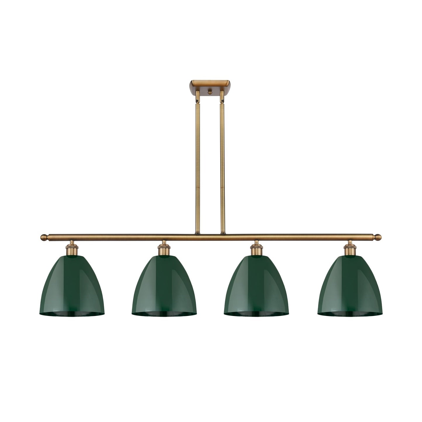 Innovations Plymouth 48in 4-Light Island Light | Industrial Farmhouse Brushed Brass and Matte Green Metal | Kitchen Island | Model 516-4I-BB-MBD-9-GR-LED