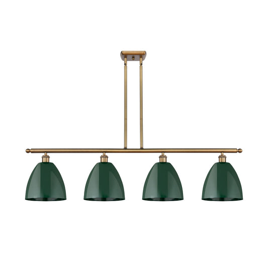 Innovations Plymouth 48in 4-Light Island Light | Industrial Farmhouse Brushed Brass and Matte Green Metal | Kitchen Island | Model 516-4I-BB-MBD-9-GR-LED