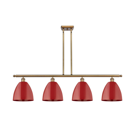 Innovations Plymouth 48in 4-Light Island Light | Industrial Brushed Brass and Matte Red Metal | Kitchen Island | 48 x 12 x | Model 516-4I-BB-MBD-9-RD-LED