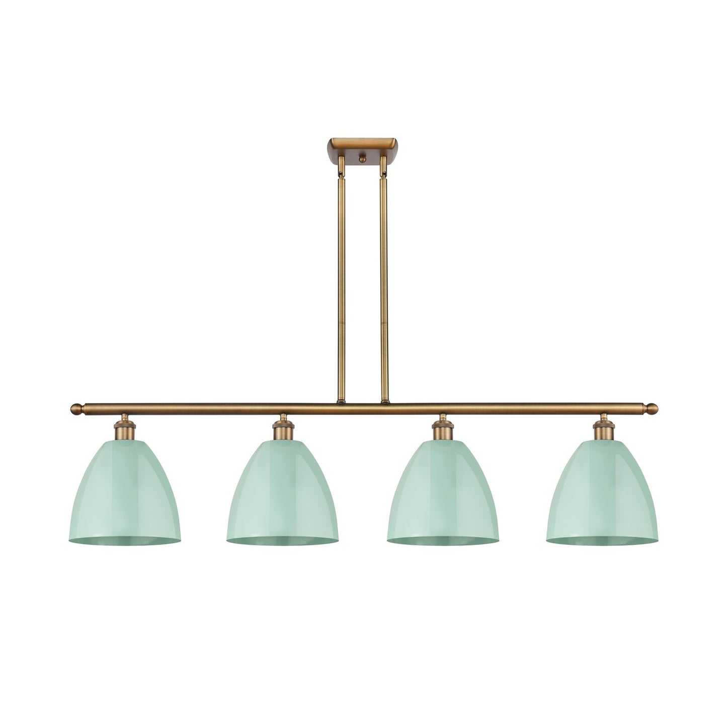 Innovations Plymouth 48in 4-Light Island Light | Industrial Farmhouse Brushed Brass and Matte Seafoam Metal Shade | Kitchen | Model 516-4I-BB-MBD-9-SF