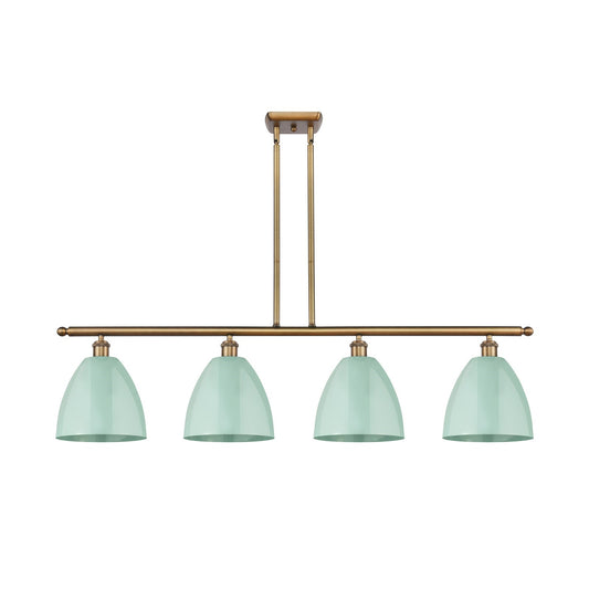 Innovations Plymouth 48in 4-Light Island Light | Industrial Farmhouse Brushed Brass and Matte Seafoam Metal Shade | Kitchen | Model 516-4I-BB-MBD-9-SF-LED