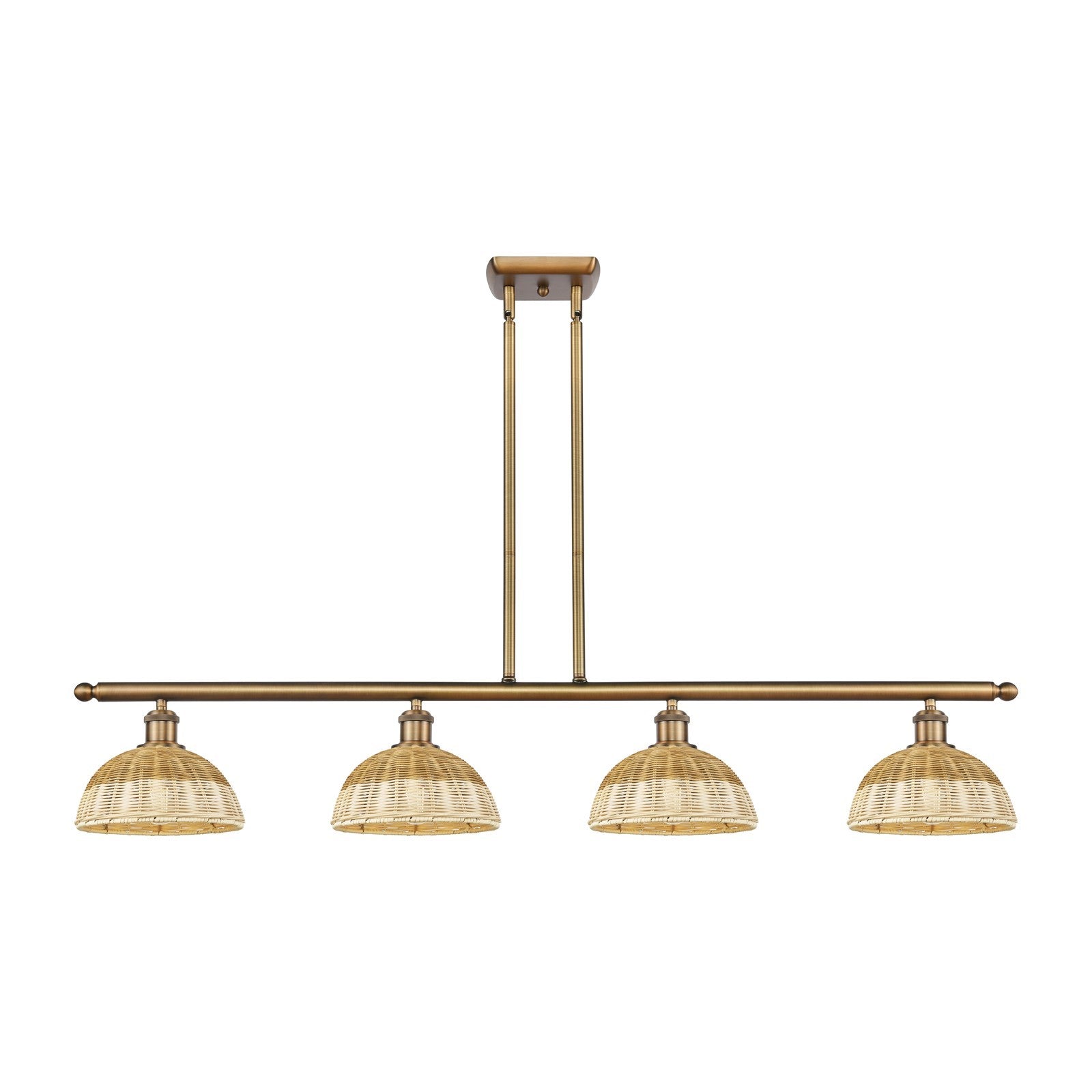 Innovations Bristol Natural II 48in 4-Light Island Light | Industrial Brushed Brass Steel and Natural Fiber Dome Shade | Model 516-4I-BB-NBD2-9-NAT