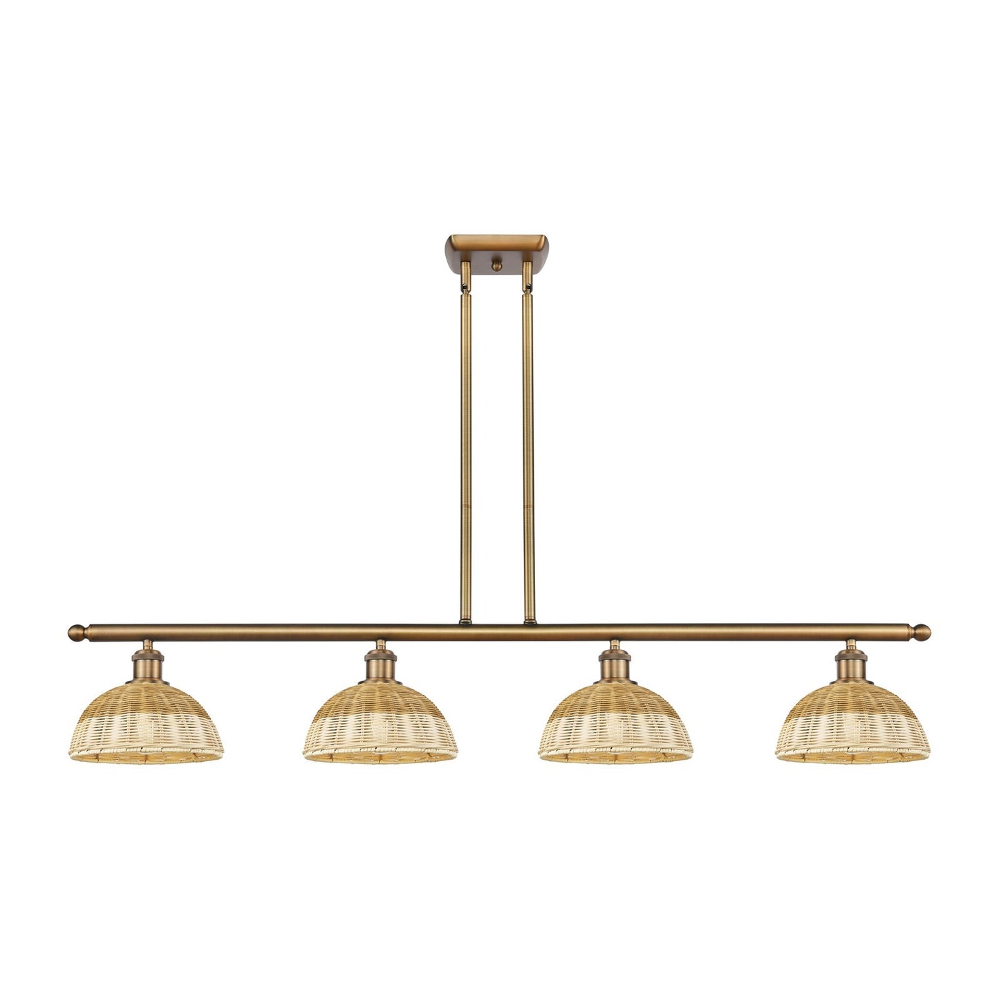 Innovations Bristol Natural II 48in 4-Light Island Light | Industrial Brushed Brass Steel and Natural Fiber Dome Shade | Model 516-4I-BB-NBD2-9-NAT