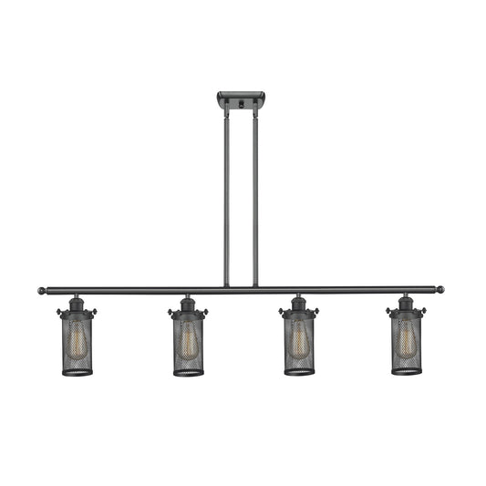 Innovations Lighting Bleecker 48in 4-Light Island Light | Industrial Matte Black Steel and Cast Brass with Matte Black Metal | Model 516-4I-BK-CE219-LED