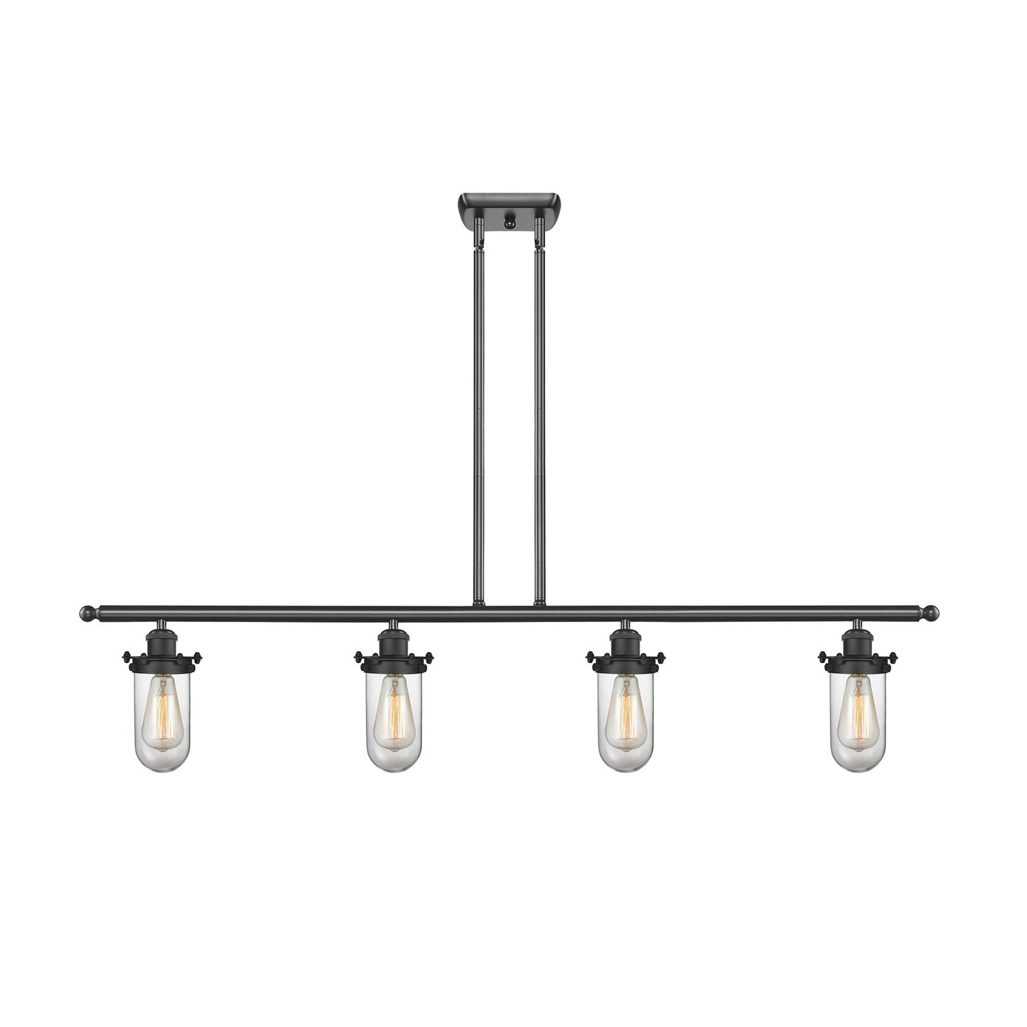 Innovations Kingsbury 48in 4-Light Island Light | Industrial Matte Black Steel and Clear Glass | Kitchen Island | 48 x 11 in | Model 516-4I-BK-CE231-CL-LED