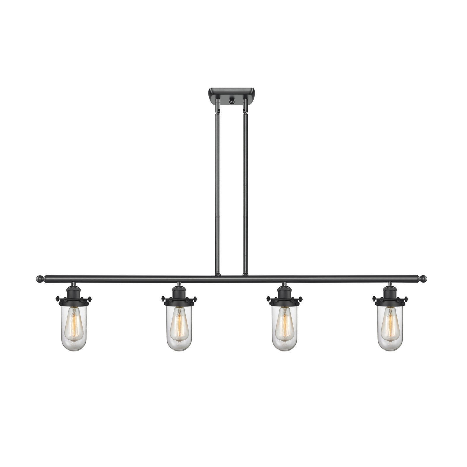Innovations Kingsbury 48in 4-Light Island Light | Industrial Matte Black Steel and Clear Glass | Kitchen Island | 48 x 11 in | Model 516-4I-BK-CE231-CL-LED
